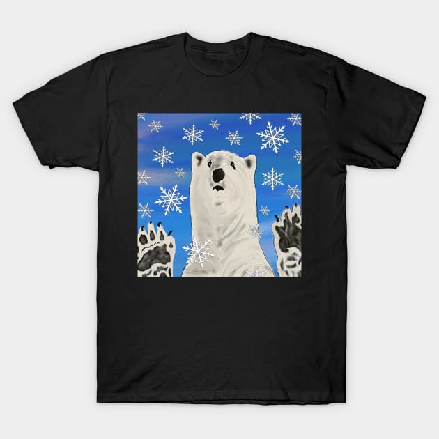 Funny Polar Bear Art with Snowflakes Fun Winter Home Decor and Gifts T-Shirt by tamdevo1